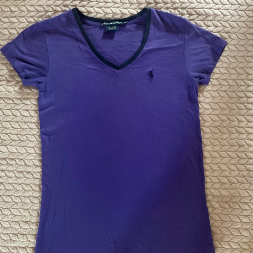 Ralph Lauren Purple V-Neck Short Sleeve Tee with Black Trim